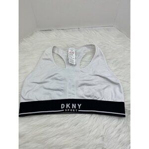 DKNY SPORT Women's Size L Large Racerback White Sports Bra Black Trim No Cups